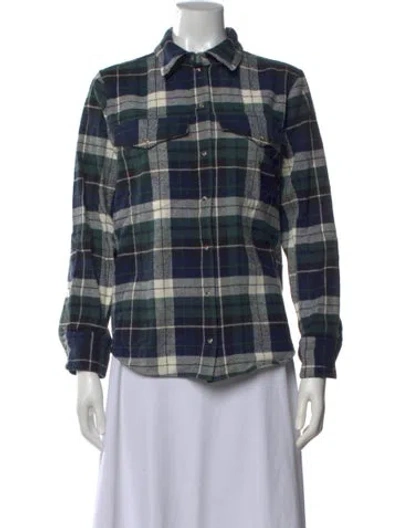 Pre-owned Sézane Plaid Print Long Sleeve Button-up Top In Blue