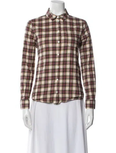 Pre-owned Sézane Plaid Print Long Sleeve Button-up Top In Burgundy
