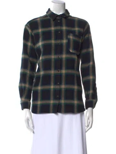 Pre-owned Sézane Plaid Print Long Sleeve Button-up Top In Multi