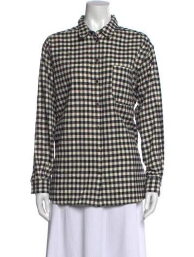 Pre-owned Sézane Plaid Print Long Sleeve Button-up Top In Multi
