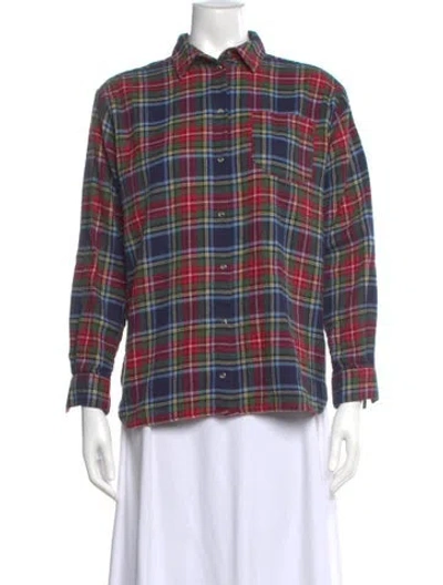 Pre-owned Sézane Plaid Print Long Sleeve Button-up Top In Red