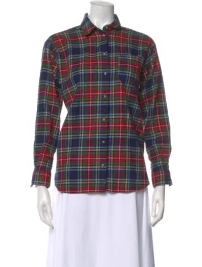 Pre-owned Sézane Plaid Print Long Sleeve Button-up Top In Red