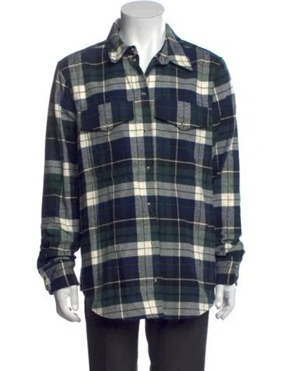 Pre-owned Sézane Plaid Print Long Sleeve Western Shirt In Blue