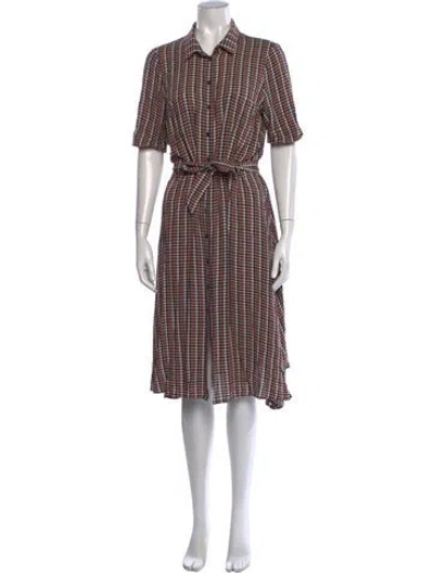 Pre-owned Sézane Plaid Print Midi Length Dress In Black/orange