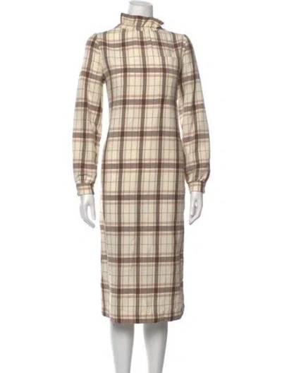 Pre-owned Sézane Plaid Print Midi Length Dress In Neutrals