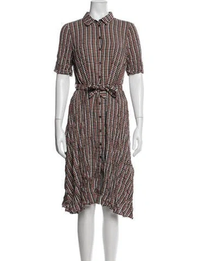 Pre-owned Sézane Plaid Print Midi Length Dress In Purple/white