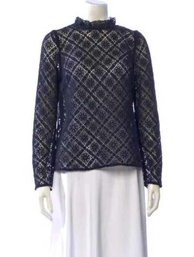 Pre-owned Sézane Plaid Print Mock Neck Sweatshirt In Blue