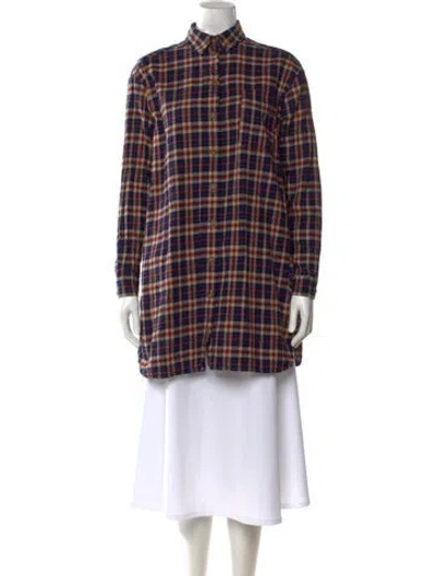 Pre-owned Sézane Plaid Print Mock Neck Tunic In Blue