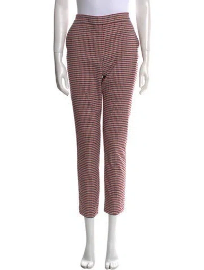 Pre-owned Sézane Plaid Print Skinny Leg Pants In Red