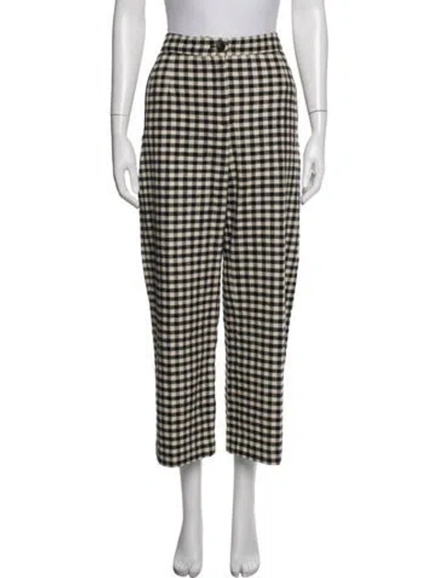 Pre-owned Sézane Plaid Print Straight Leg Pants In Black