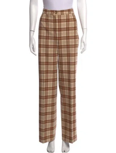 Pre-owned Sézane Plaid Print Straight Leg Pants In Neutral