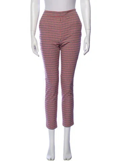 Pre-owned Sézane Plaid Print Straight Leg Pants In Red
