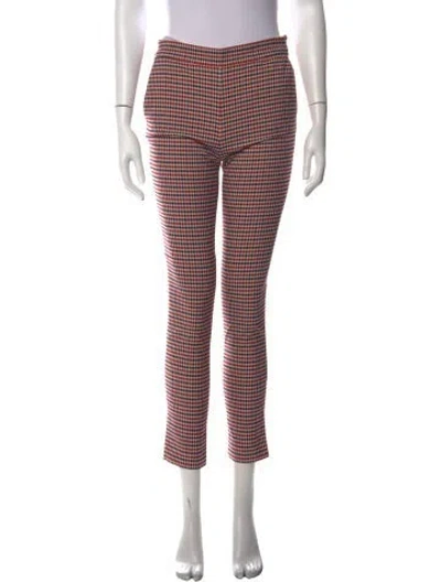Pre-owned Sézane Plaid Print Straight Leg Pants In Red