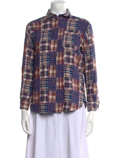 Pre-owned Sézane Plaid Print Three-quarter Sleeve Button-up Top In Multi