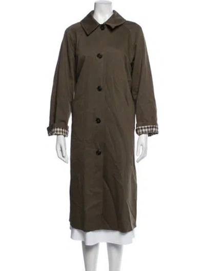 Pre-owned Sézane Plaid Print Trench Coat In Green
