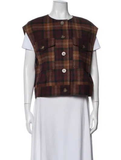 Pre-owned Sézane Plaid Print Vest W/ Tags In Brown