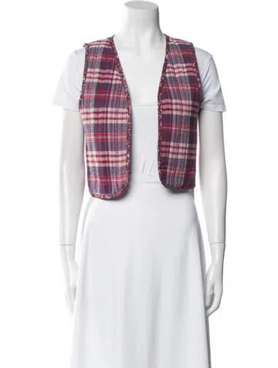 Pre-owned Sézane Plaid Print Vest In White