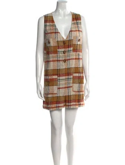 Pre-owned Sézane Plaid Print V-neck Romper In Multi