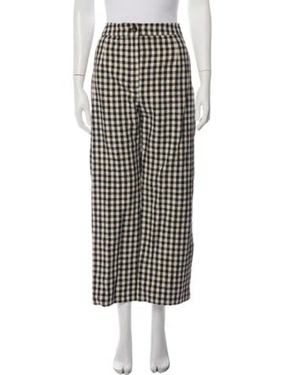 Pre-owned Sézane Plaid Print Wide Leg Pants In Black