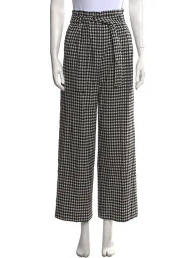 Pre-owned Sézane Plaid Print Wide Leg Pants In Black