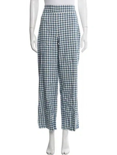 Pre-owned Sézane Plaid Print Wide Leg Pants In Blue