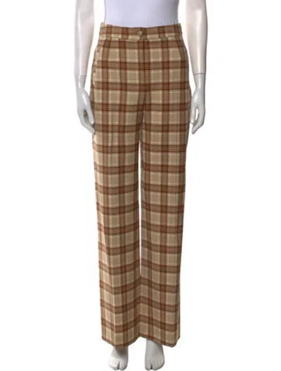 Pre-owned Sézane Plaid Print Wide Leg Pants In Neutral