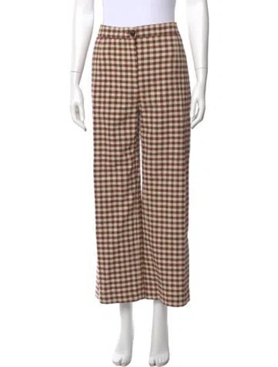 Pre-owned Sézane Plaid Print Wide Leg Pants In Neutral