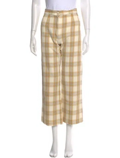 Pre-owned Sézane Plaid Print Wide Leg Pants In Neutral