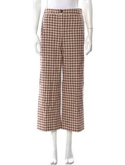 Pre-owned Sézane Plaid Print Wide Leg Pants In Neutral