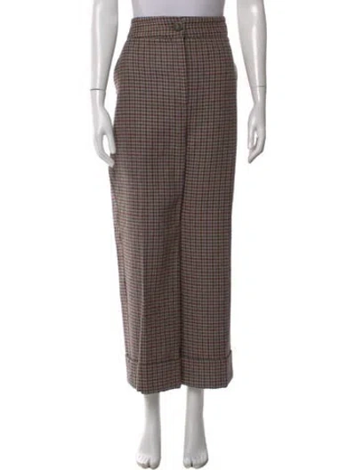 Pre-owned Sézane Plaid Print Wide Leg Pants In Neutral