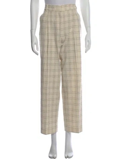 Pre-owned Sézane Plaid Print Wide Leg Pants In Neutral