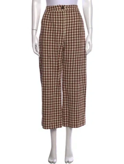 Pre-owned Sézane Plaid Print Wide Leg Pants In Neutrals