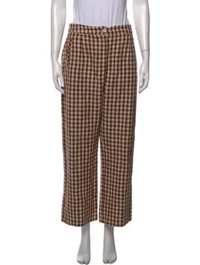 Pre-owned Sézane Plaid Print Wide Leg Pants In Neutrals