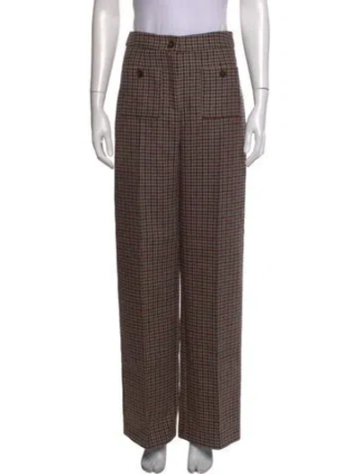 Pre-owned Sézane Plaid Print Wide Leg Pants In Neutrals