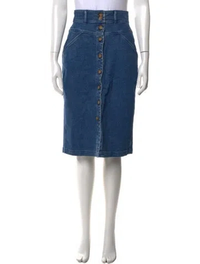 Pre-owned Sézane Pleated Accents Midi Length Skirt In Blue