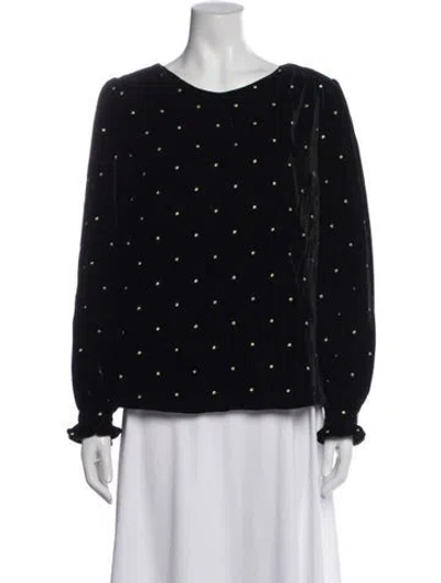 Pre-owned Sézane Polka Dot Print Crew Neck Blouse In Blue