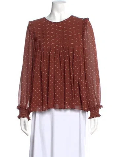 Pre-owned Sézane Polka Dot Print Crew Neck Blouse In Brown
