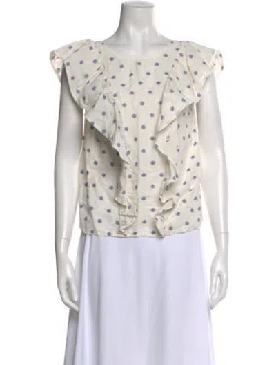 Pre-owned Sézane Polka Dot Print Crew Neck Blouse In Neutral