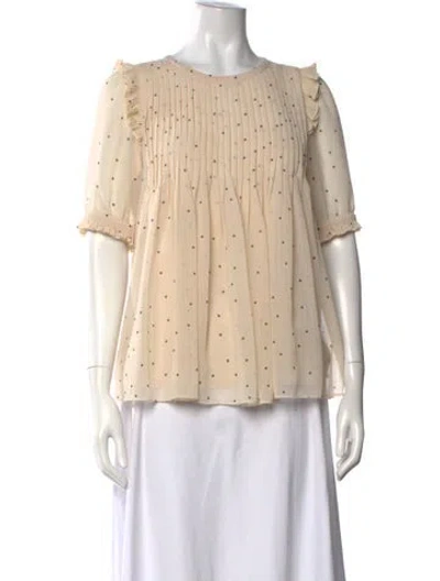 Pre-owned Sézane Polka Dot Print Crew Neck Blouse In Neutrals