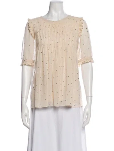 Pre-owned Sézane Polka Dot Print Crew Neck Blouse In Pink