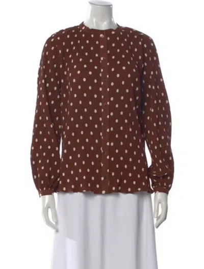 Pre-owned Sézane Polka Dot Print Crew Neck Blouse W/ Tags In Brown