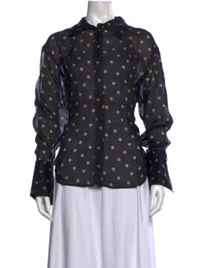 Pre-owned Sézane Polka Dot Print Long Sleeve Blouse In Black