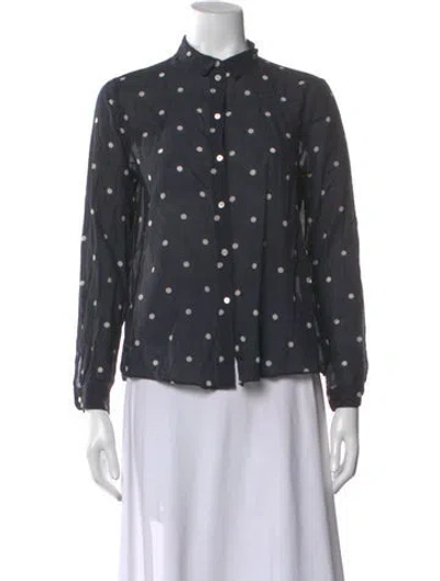 Pre-owned Sézane Polka Dot Print Long Sleeve Blouse In Blue