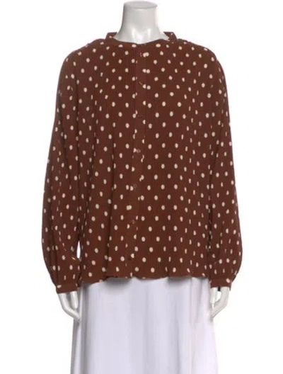 Pre-owned Sézane Polka Dot Print Long Sleeve Blouse In Brown