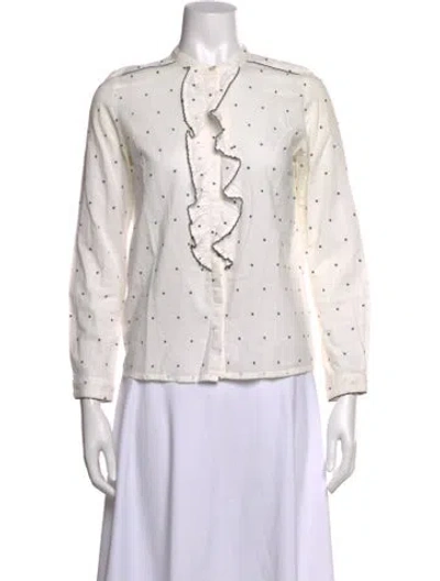 Pre-owned Sézane Polka Dot Print Long Sleeve Blouse In White