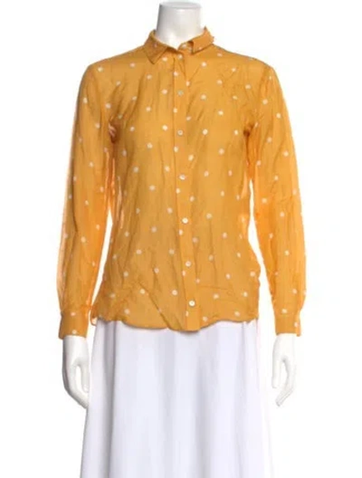 Pre-owned Sézane Polka Dot Print Long Sleeve Blouse In Yellow