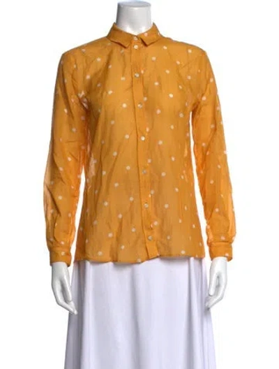 Pre-owned Sézane Polka Dot Print Long Sleeve Blouse In Yellow