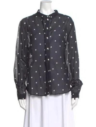 Pre-owned Sézane Polka Dot Print Long Sleeve Button-up Top In Black