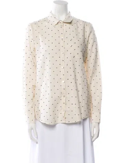 Pre-owned Sézane Polka Dot Print Long Sleeve Button-up Top In Neutral