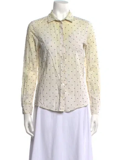 Pre-owned Sézane Polka Dot Print Long Sleeve Button-up Top In Neutrals